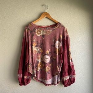 Free People BoHo Patchwork Long Sleeve Waffle Shirt